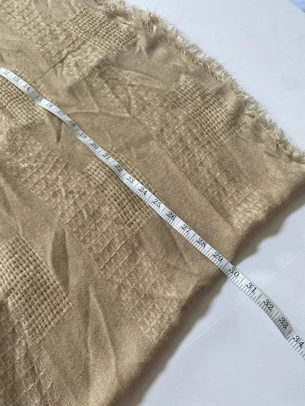 Light Brown Tan Crinkled Infinity Scarf Frayed Edge 100% Acrylic Soft Boho